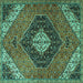 Square Machine Washable Persian Turquoise Traditional Area Rugs, wshtr1916turq