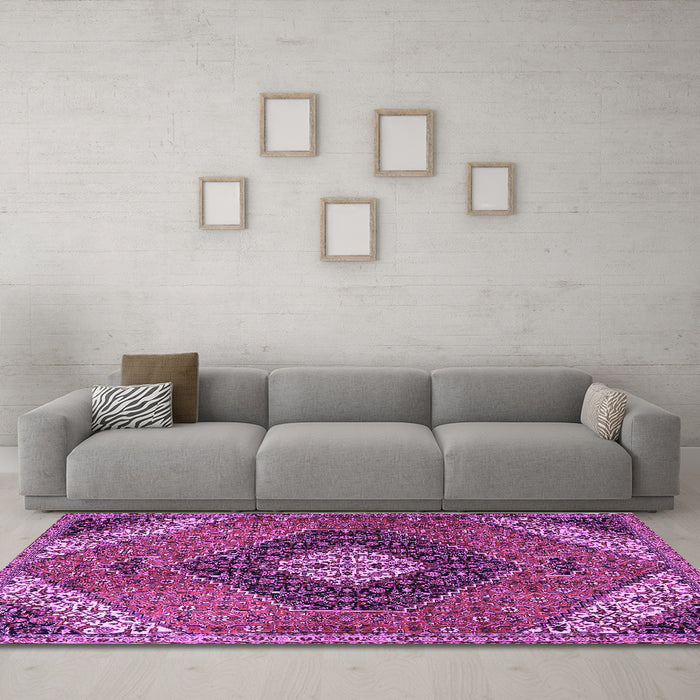 Machine Washable Persian Purple Traditional Area Rugs in a Living Room, wshtr1916pur