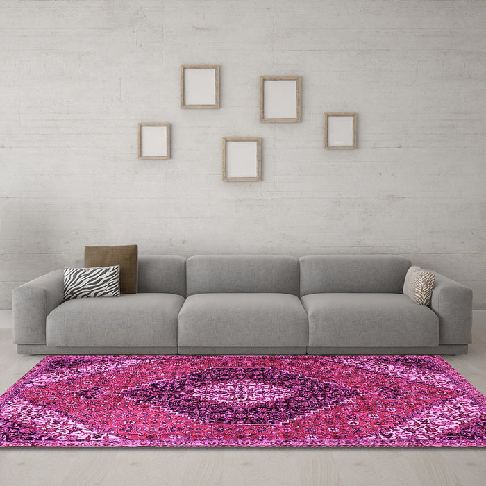 Machine Washable Persian Pink Traditional Rug in a Living Room, wshtr1916pnk