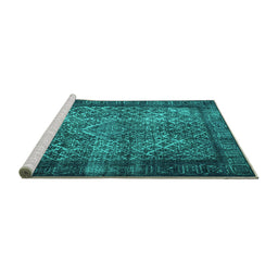Sideview of Machine Washable Persian Turquoise Traditional Area Rugs, wshtr1917turq