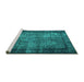 Sideview of Machine Washable Persian Turquoise Traditional Area Rugs, wshtr1917turq