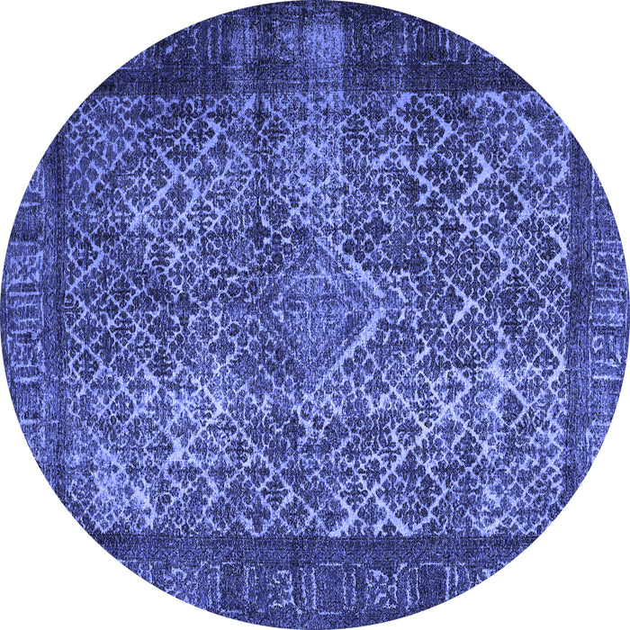 Round Machine Washable Persian Blue Traditional Rug, wshtr1917blu