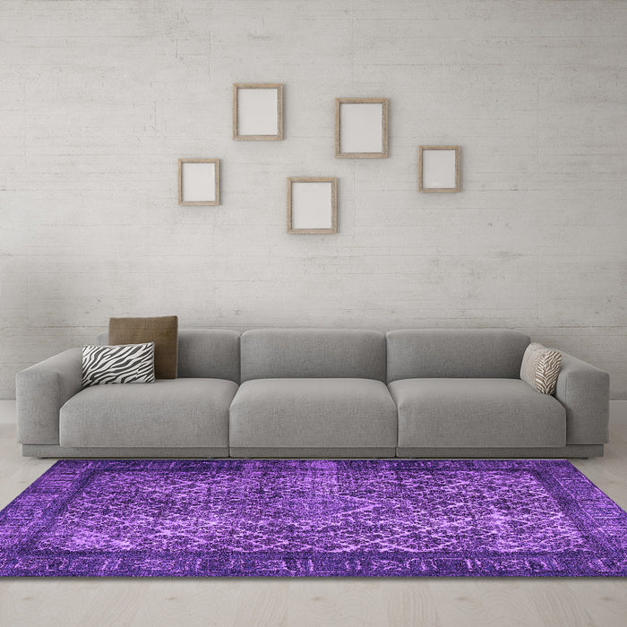 Machine Washable Persian Purple Traditional Area Rugs in a Living Room, wshtr1917pur