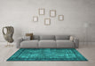 Machine Washable Persian Turquoise Traditional Area Rugs in a Living Room,, wshtr1917turq