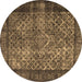 Round Persian Brown Traditional Rug, tr1917brn