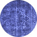 Round Machine Washable Persian Blue Traditional Rug, wshtr1918blu