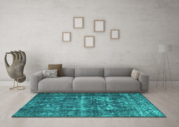 Machine Washable Persian Turquoise Traditional Area Rugs in a Living Room,, wshtr1918turq