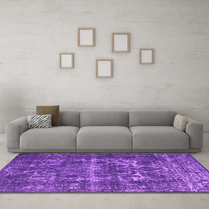 Machine Washable Persian Purple Traditional Area Rugs in a Living Room, wshtr1918pur