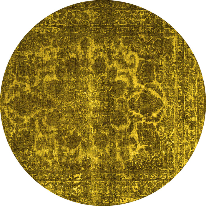 Round Machine Washable Persian Yellow Traditional Rug, wshtr1918yw