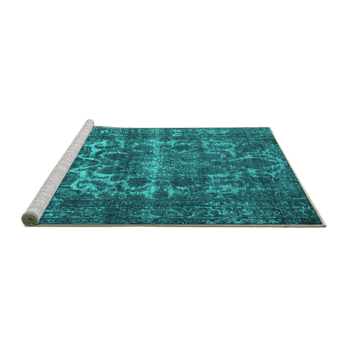 Sideview of Machine Washable Persian Turquoise Traditional Area Rugs, wshtr1918turq