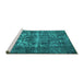 Sideview of Machine Washable Persian Turquoise Traditional Area Rugs, wshtr1918turq