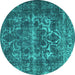 Round Machine Washable Persian Turquoise Traditional Area Rugs, wshtr1918turq
