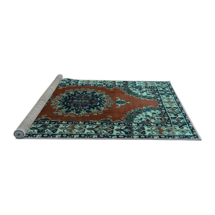 Sideview of Machine Washable Medallion Light Blue Traditional Rug, wshtr1919lblu