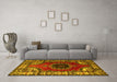 Machine Washable Medallion Yellow Traditional Rug in a Living Room, wshtr1919yw