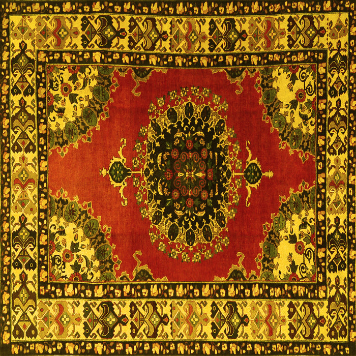 Square Machine Washable Medallion Yellow Traditional Rug, wshtr1919yw