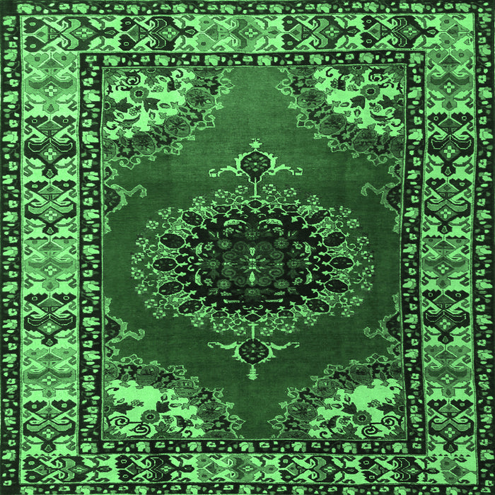 Square Machine Washable Medallion Emerald Green Traditional Area Rugs, wshtr1919emgrn