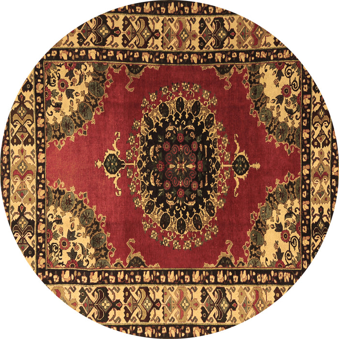 Round Machine Washable Medallion Brown Traditional Rug, wshtr1919brn