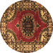 Round Machine Washable Medallion Brown Traditional Rug, wshtr1919brn