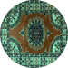 Round Machine Washable Medallion Turquoise Traditional Area Rugs, wshtr1919turq