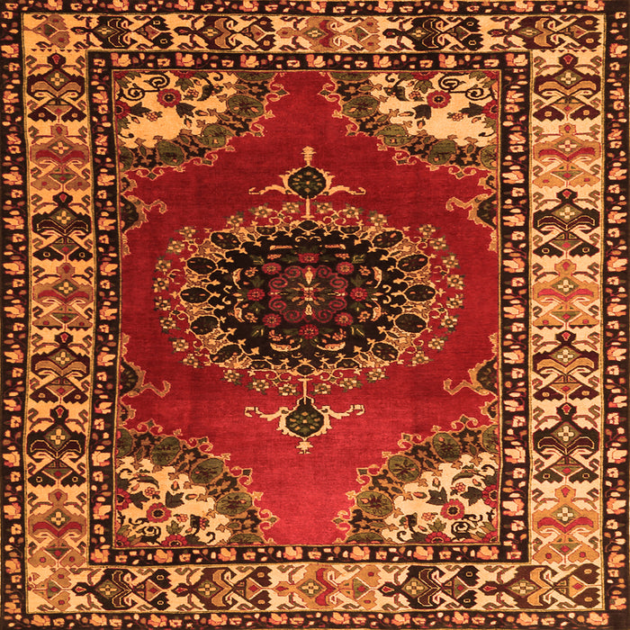 Round Machine Washable Medallion Orange Traditional Area Rugs, wshtr1919org