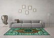 Machine Washable Medallion Turquoise Traditional Area Rugs in a Living Room,, wshtr1919turq