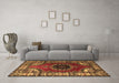 Machine Washable Medallion Brown Traditional Rug in a Living Room,, wshtr1919brn