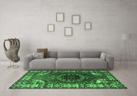 Machine Washable Medallion Emerald Green Traditional Rug, wshtr1919emgrn