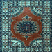 Square Machine Washable Medallion Light Blue Traditional Rug, wshtr1919lblu