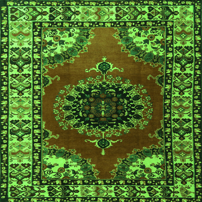 Round Machine Washable Medallion Green Traditional Area Rugs, wshtr1919grn