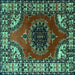 Square Machine Washable Medallion Turquoise Traditional Area Rugs, wshtr1919turq