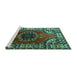 Sideview of Machine Washable Medallion Turquoise Traditional Area Rugs, wshtr1919turq