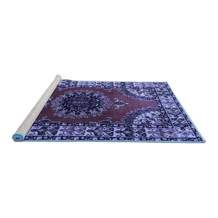 Sideview of Machine Washable Medallion Blue Traditional Rug, wshtr1919blu
