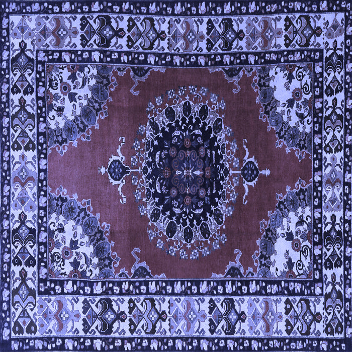 Square Machine Washable Medallion Blue Traditional Rug, wshtr1919blu