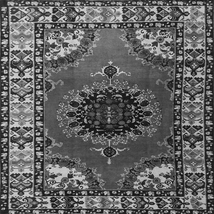 Round Machine Washable Medallion Gray Traditional Rug, wshtr1919gry