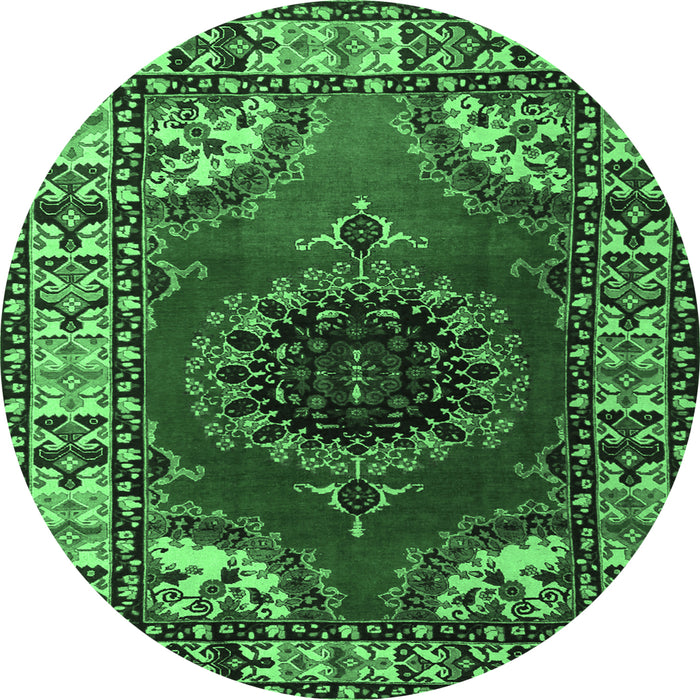 Round Machine Washable Medallion Emerald Green Traditional Area Rugs, wshtr1919emgrn