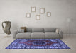 Machine Washable Medallion Blue Traditional Rug in a Living Room, wshtr1919blu