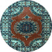 Round Machine Washable Medallion Light Blue Traditional Rug, wshtr1919lblu