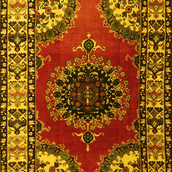 Machine Washable Medallion Yellow Traditional Rug, wshtr1919yw