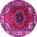 Round Machine Washable Medallion Pink Traditional Rug, wshtr1919pnk