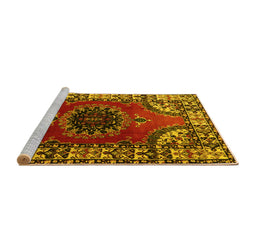 Sideview of Machine Washable Medallion Yellow Traditional Rug, wshtr1919yw