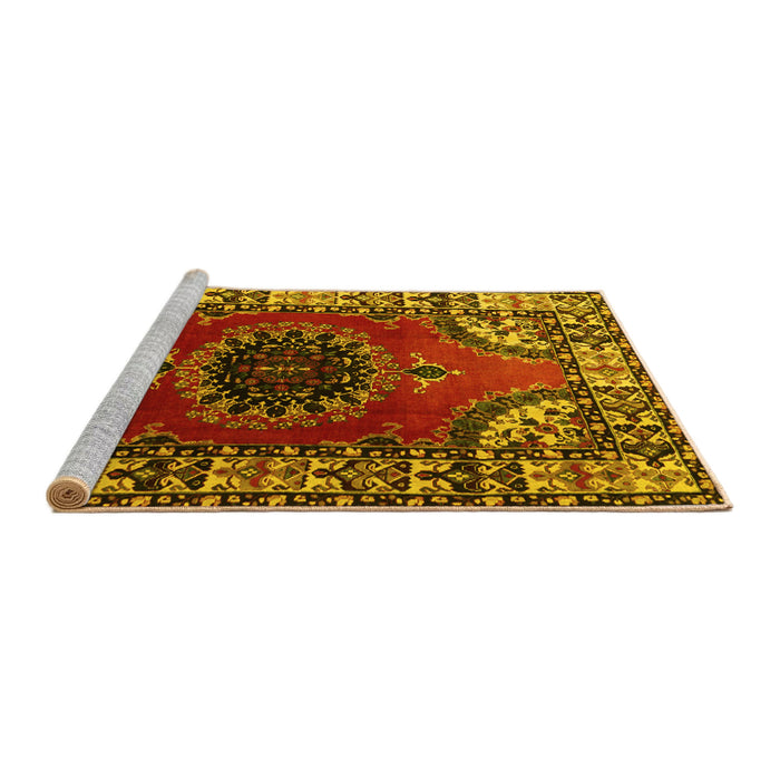 Sideview of Machine Washable Medallion Yellow Traditional Rug, wshtr1919yw