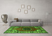 Machine Washable Medallion Green Traditional Area Rugs in a Living Room,, wshtr1919grn