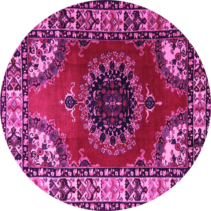 Round Medallion Pink Traditional Rug, tr1919pnk