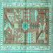 Square Animal Turquoise Traditional Rug, tr191turq