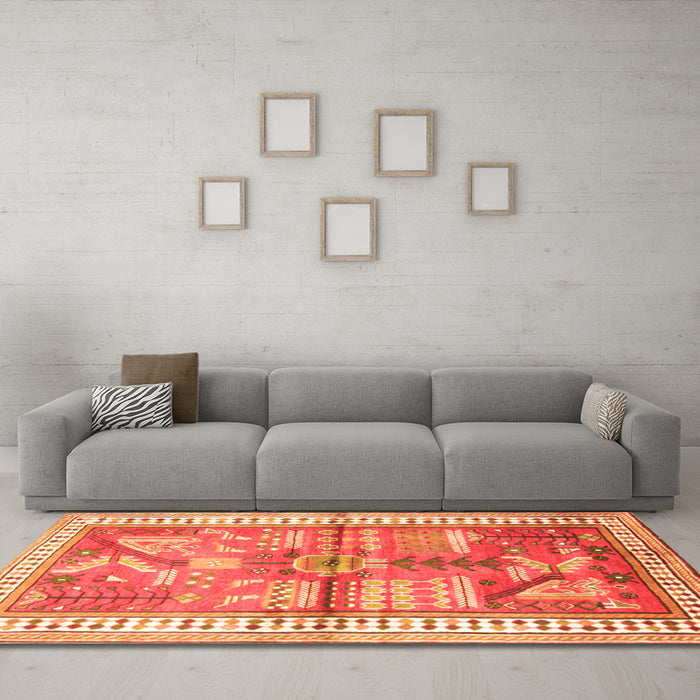 Machine Washable Animal Orange Traditional Area Rugs in a Living Room, wshtr191org