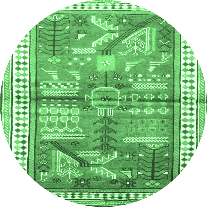 Round Machine Washable Animal Emerald Green Traditional Area Rugs, wshtr191emgrn