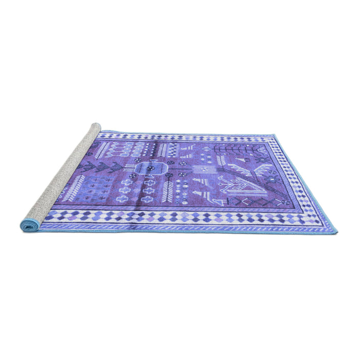 Sideview of Machine Washable Animal Blue Traditional Rug, wshtr191blu
