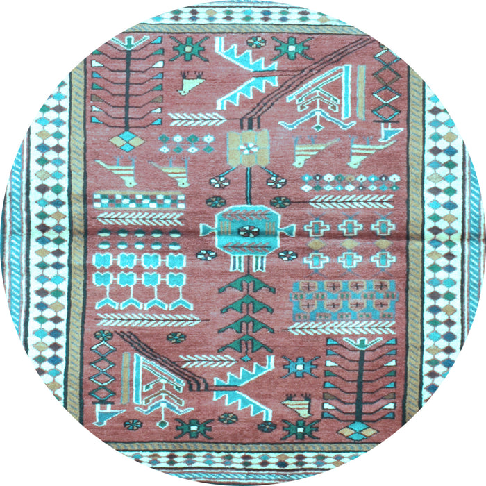 Round Machine Washable Animal Light Blue Traditional Rug, wshtr191lblu
