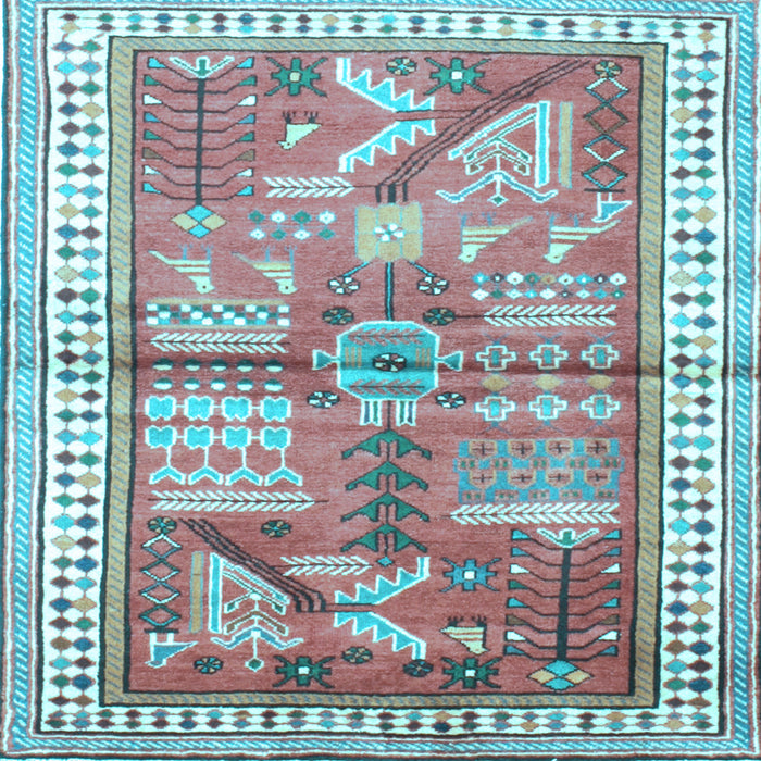 Square Machine Washable Animal Light Blue Traditional Rug, wshtr191lblu