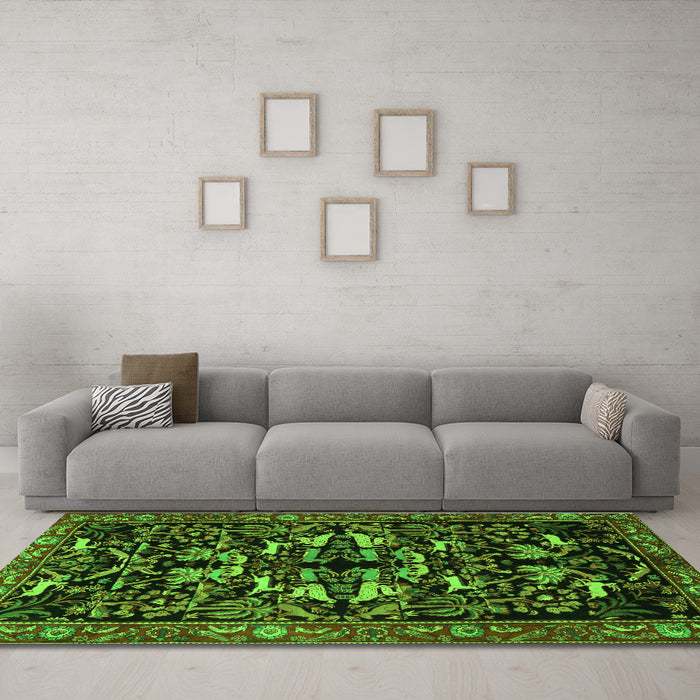 Machine Washable Animal Green Traditional Area Rugs in a Living Room,, wshtr1920grn